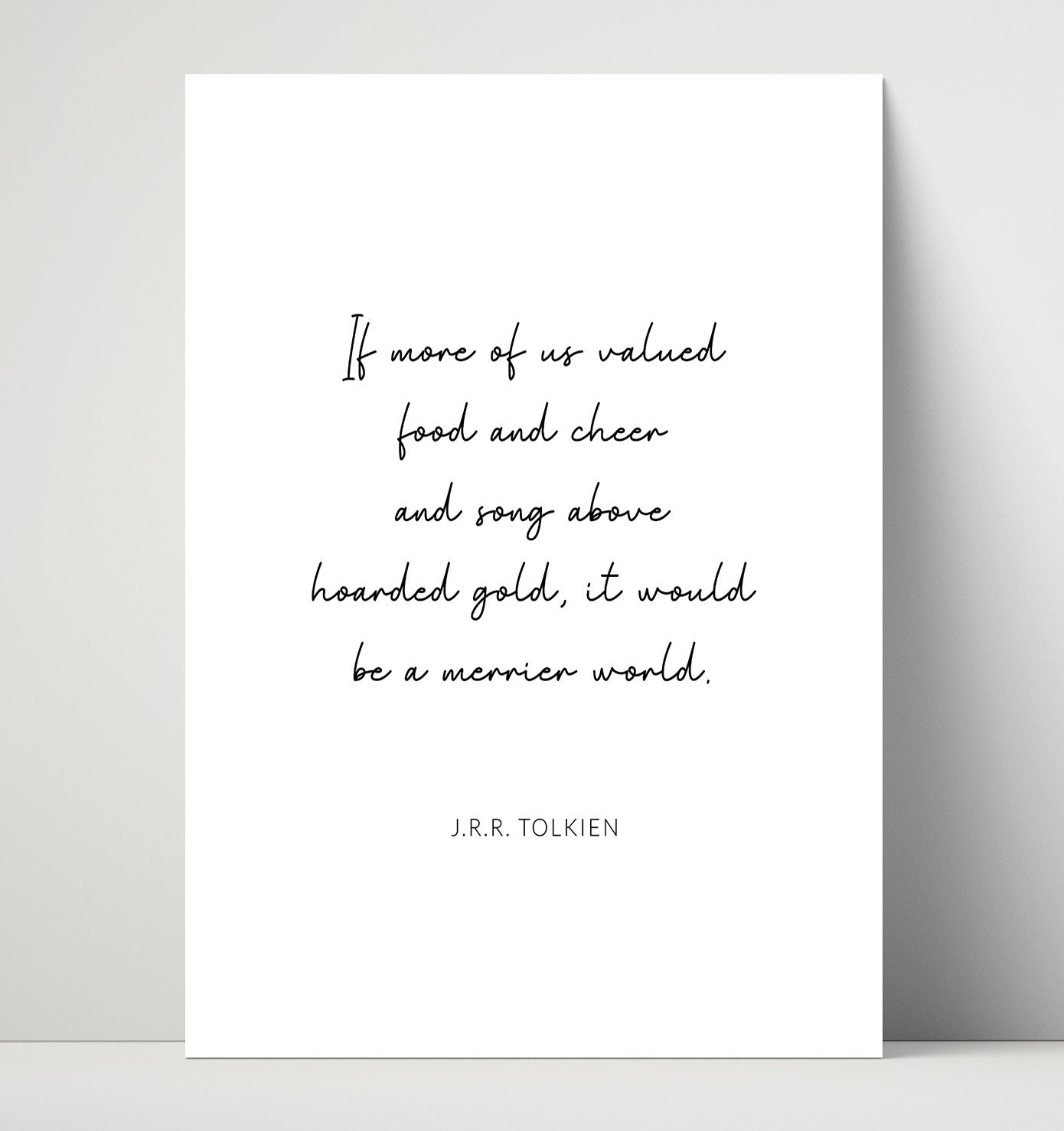 J.R.R. Tolkien A Merrier World Of Food and Song Print 16x20 Unframed Print literary wall art print – Literature Quotes decor