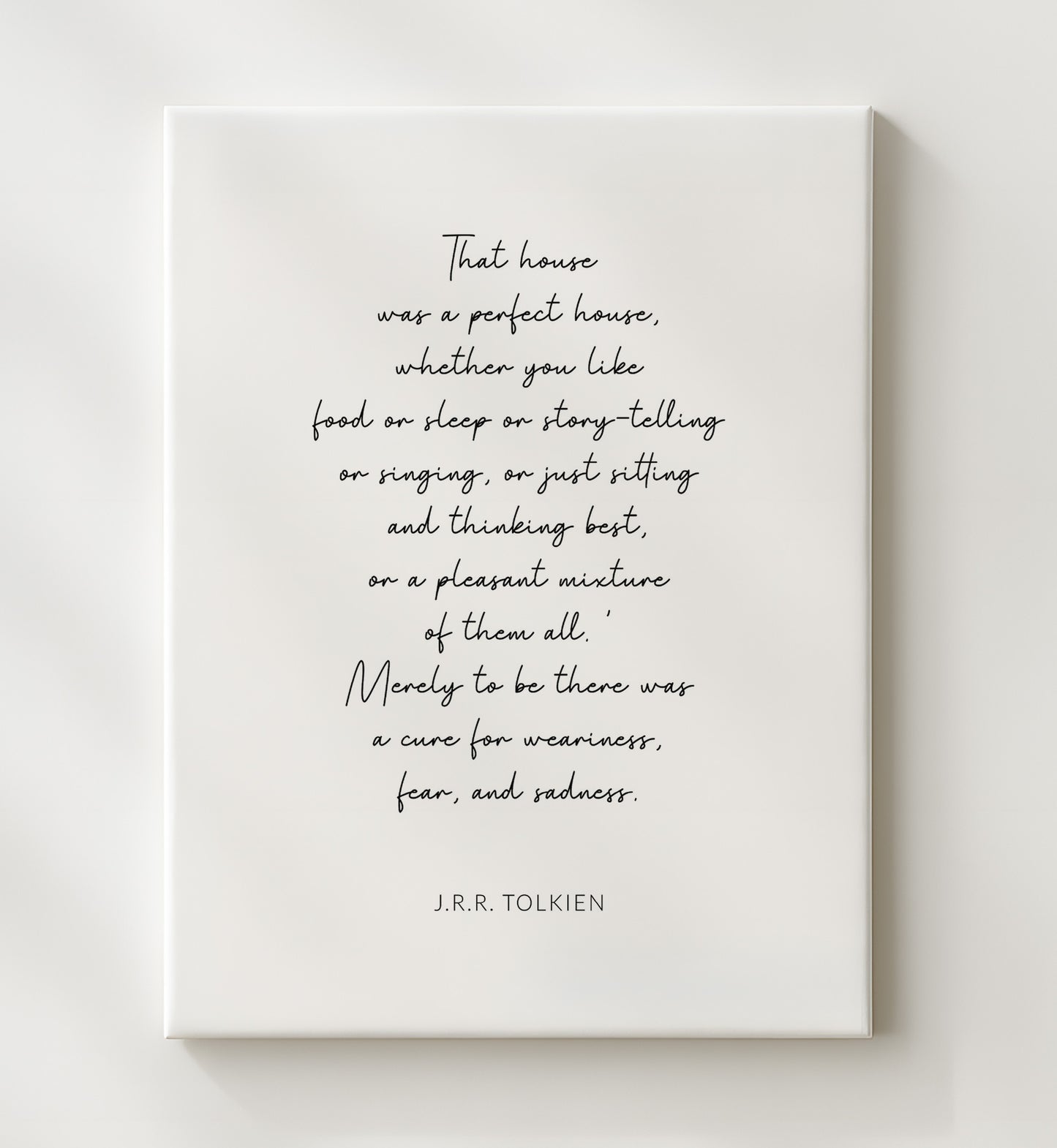 J.R.R. Tolkien A Perfect House and The Comfort Of Home Print 20x24 Canvas literary wall art print – Literature Quotes decor