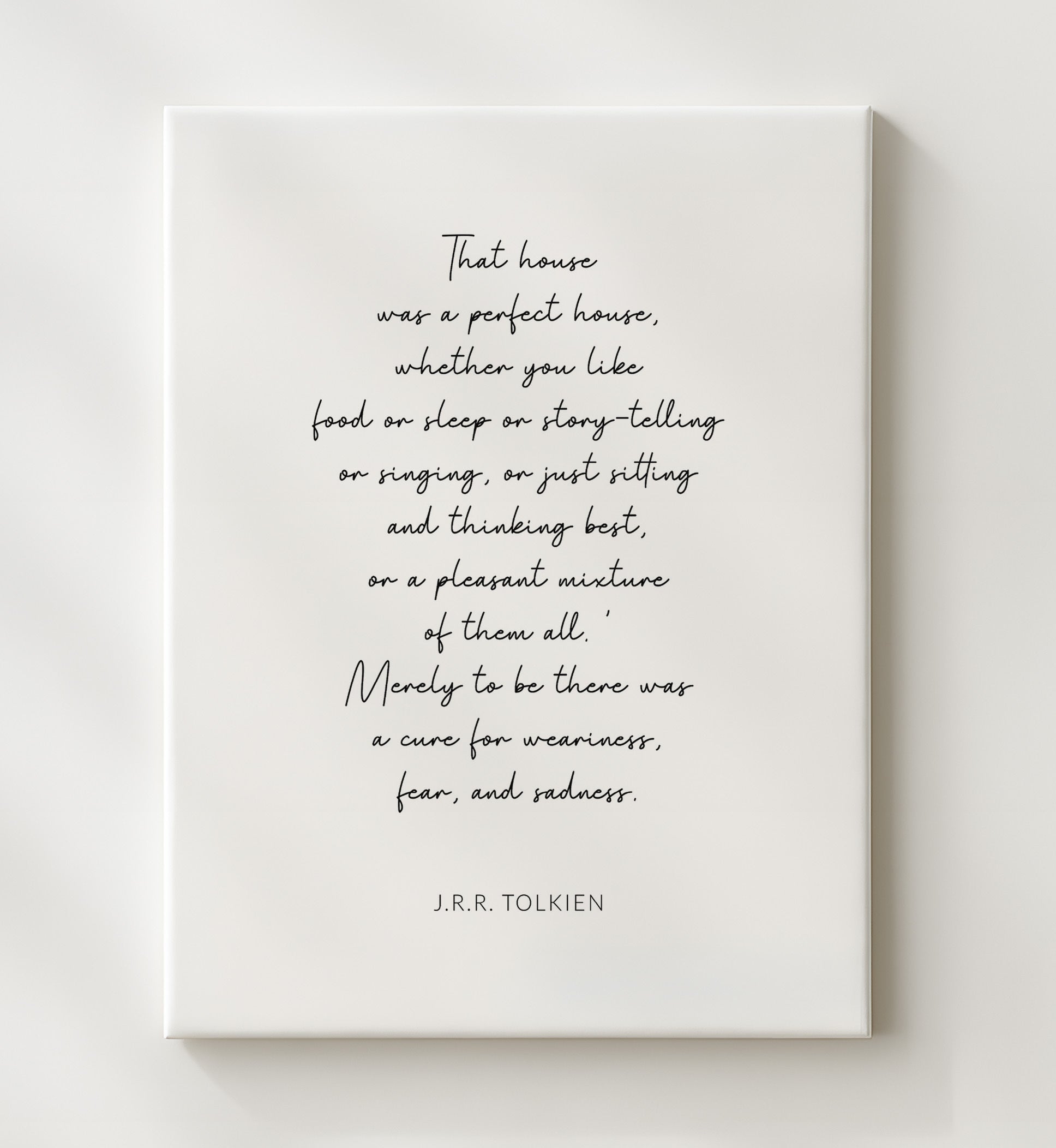 J.R.R. Tolkien A Perfect House and The Comfort Of Home Print 20x24 Canvas literary wall art print – Literature Quotes decor