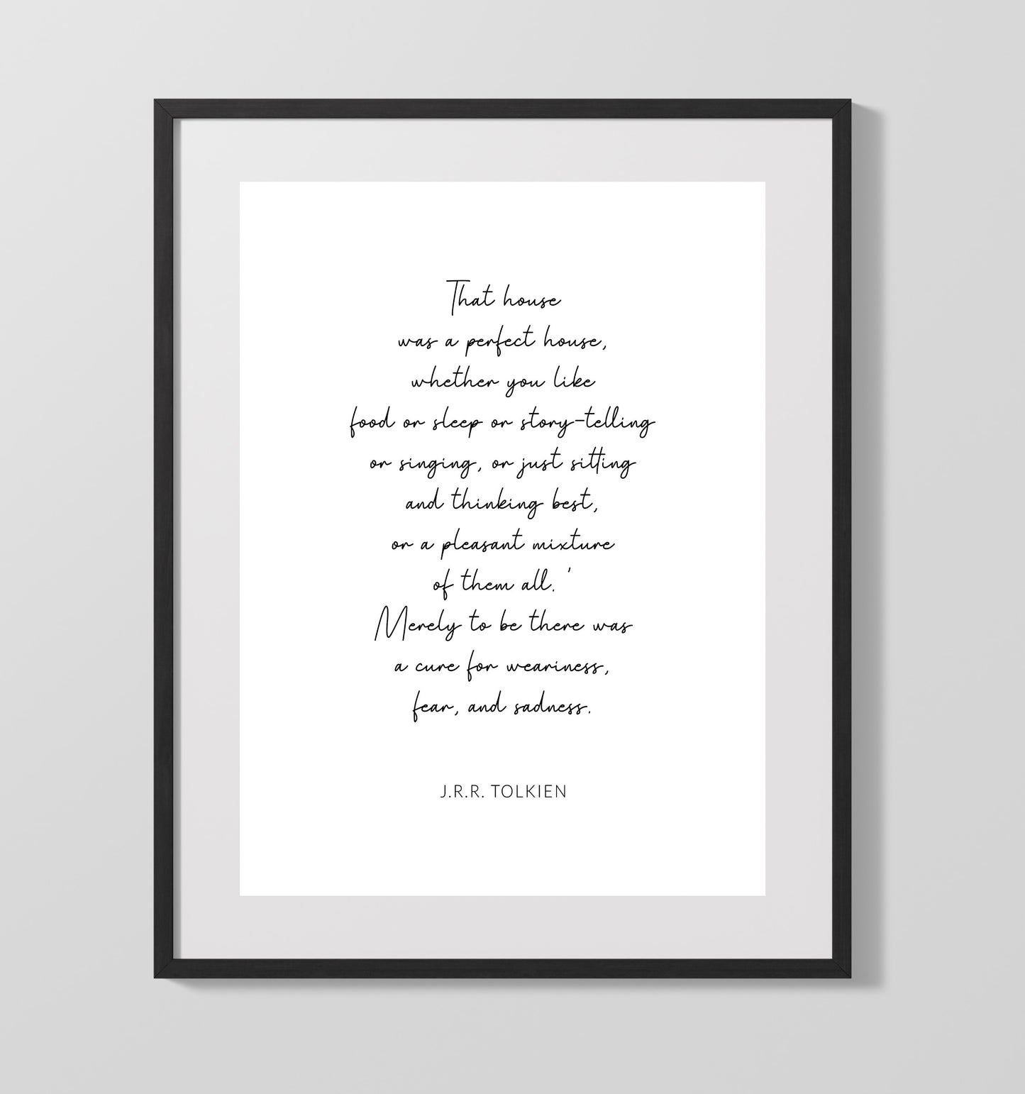 J.R.R. Tolkien A Perfect House and The Comfort Of Home Print 16x20 Gallery Frame literary wall art print – Literature Quotes decor