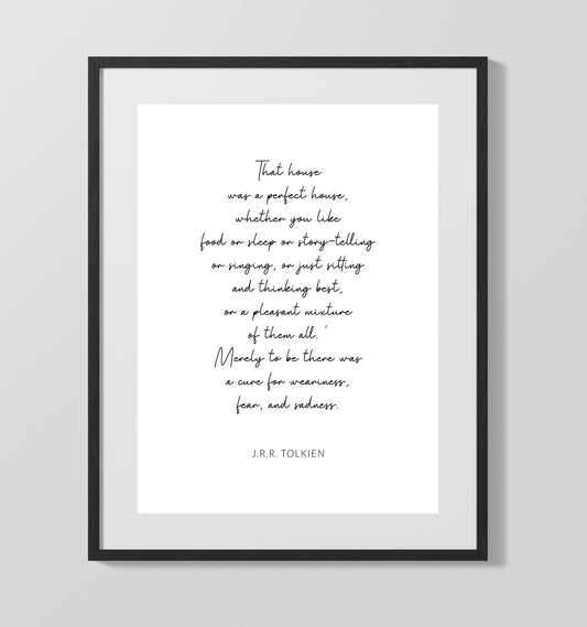 J.R.R. Tolkien A Perfect House and The Comfort Of Home Print 16x20 Gallery Framed Artwork wall art print – Literature Quotes decor
