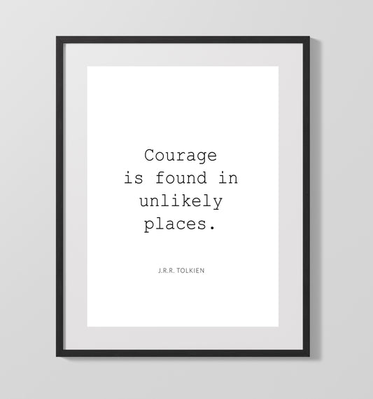 J.R.R. Tolkien Courage Found In Unlikely Places Print 16x20 Gallery Framed Artwork wall art print – Literature Quotes decor