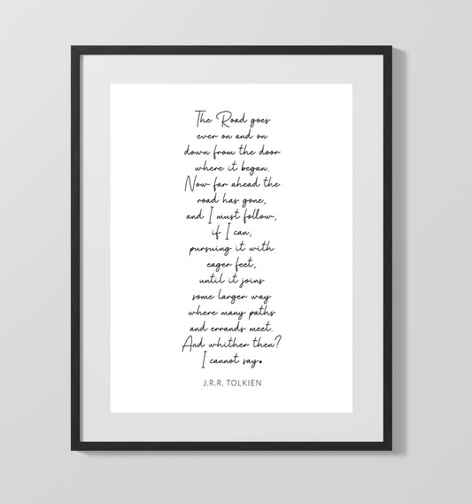 J.R.R. Tolkien The Road Goes Ever On Journey Quote Print 16x20 Gallery Framed Artwork wall art print – Literature Quotes decor