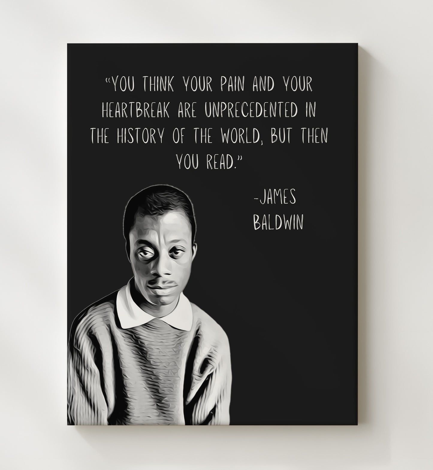 James Baldwin Pain and Reading Truth Print 20x24 Canvas literary wall art print – Literature Quotes decor