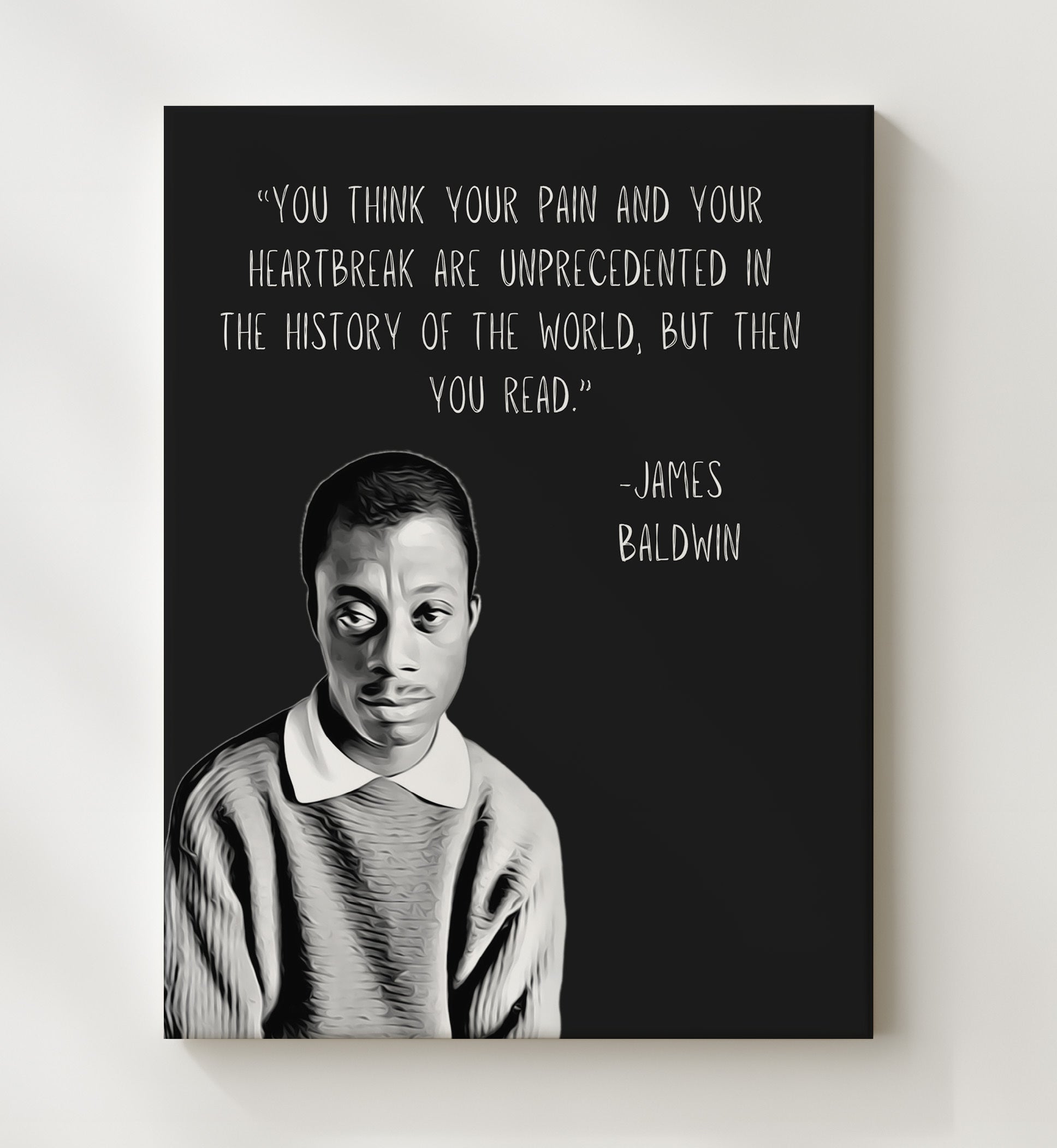 James Baldwin Pain and Reading Truth Print 20x24 Canvas literary wall art print – Literature Quotes decor