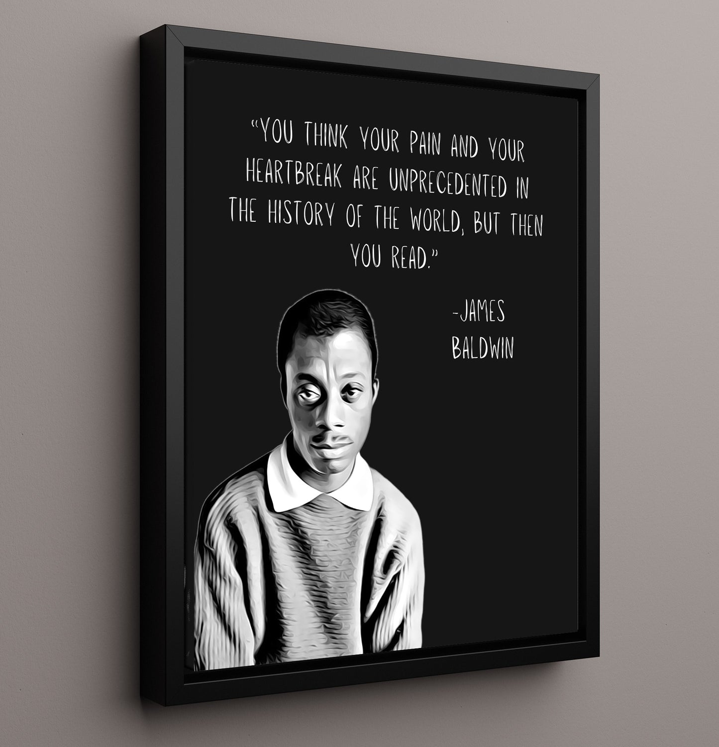 James Baldwin Pain and Reading Truth Print 16x20 Framed Canvas literary wall art print – Literature Quotes decor
