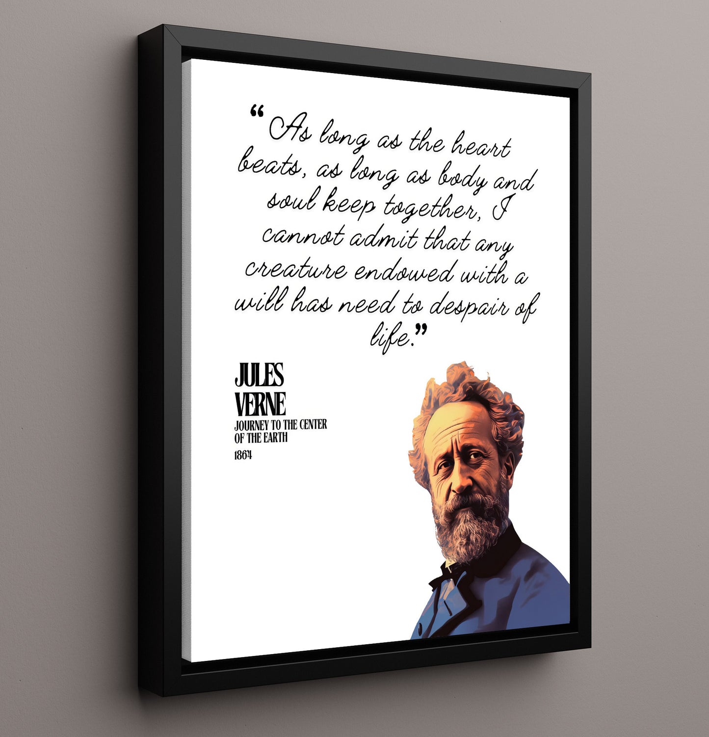 Jules Verne Journey To The Center Of The Earth Endurance and Life Quote Print 16x20 Framed Canvas literary wall art print – Literature Quotes decor