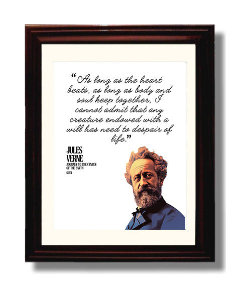 Jules Verne Journey To The Center Of The Earth Endurance and Life Quote Print 8x10 Beveled Frame literary wall art print – Literature Quotes decor