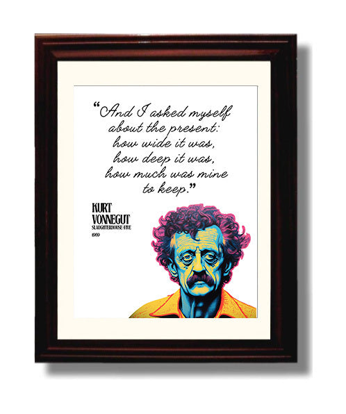 Kurt Vonnegut Slaughterhouse-Five Reflection On The Present Quote Print 8x10 Beveled Frame literary wall art print – Literature Quotes decor