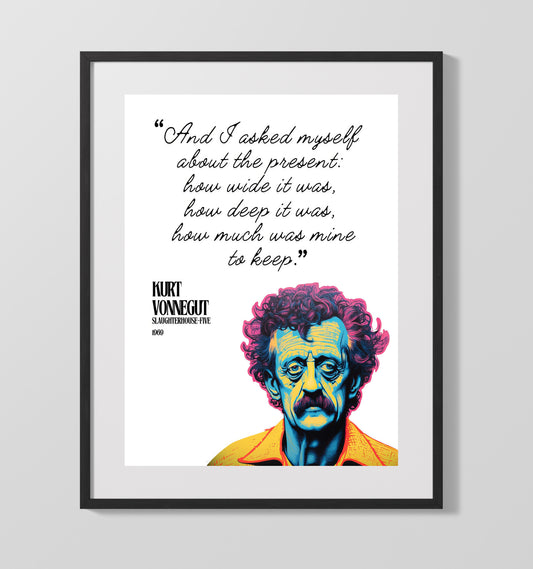 Kurt Vonnegut Slaughterhouse-Five Reflection On The Present Quote Print 16x20 Gallery Framed Artwork wall art print – Literature Quotes decor