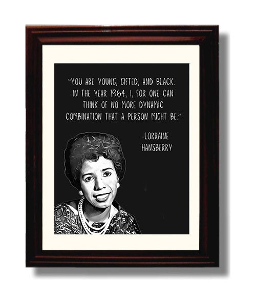 Lorraine Hansberry Young Gifted Black Power Print 8x10 Beveled Frame literary wall art print – Literature Quotes decor