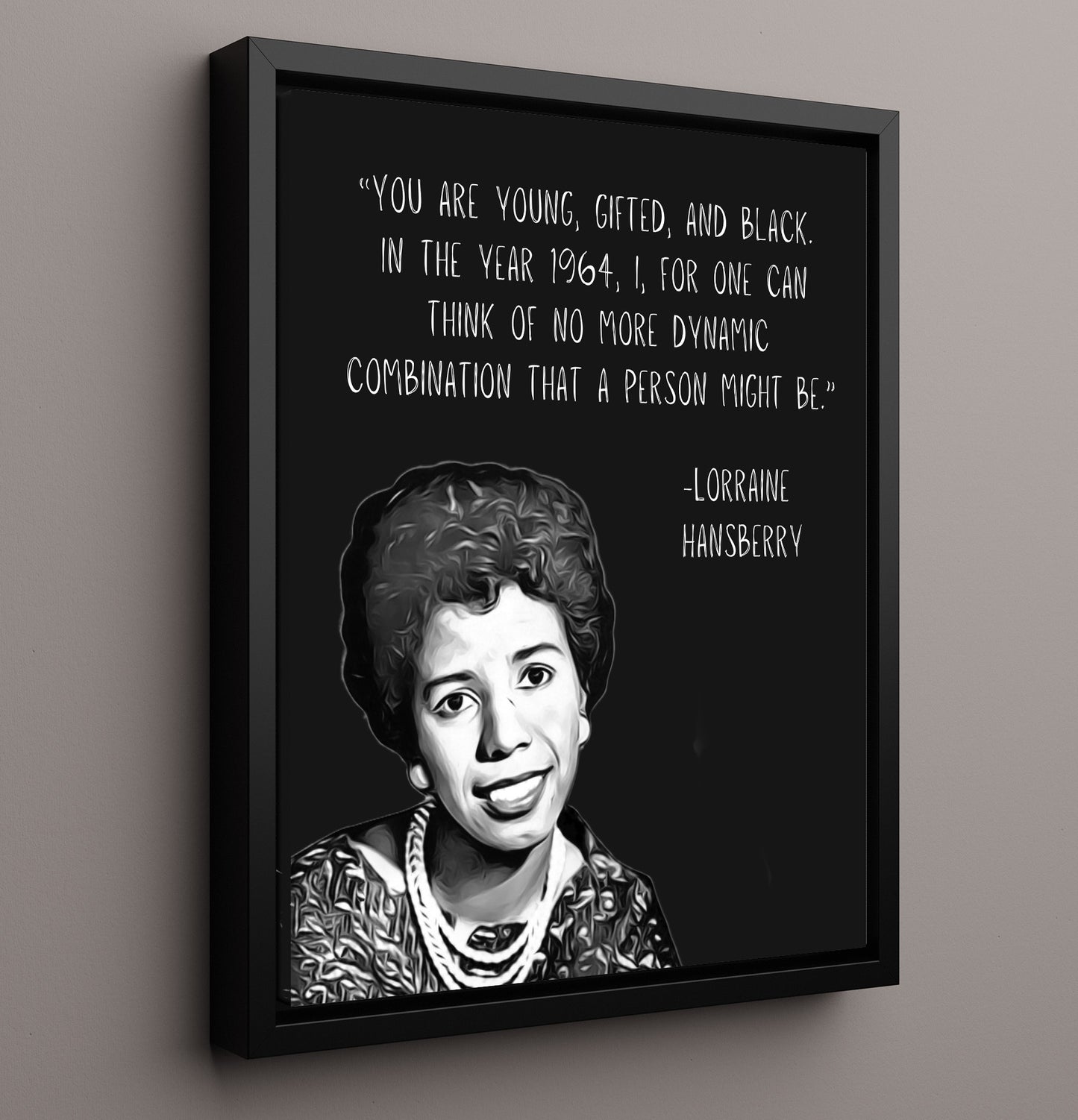 Lorraine Hansberry Young Gifted Black Power Print 16x20 Framed Canvas literary wall art print – Literature Quotes decor