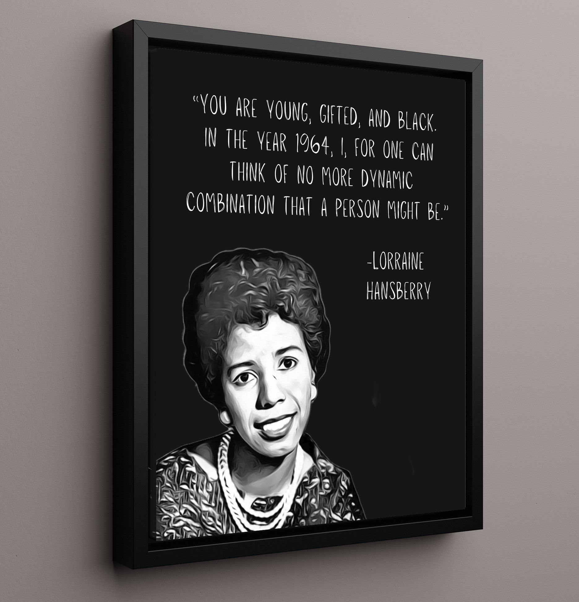 Lorraine Hansberry Young Gifted Black Power Print 16x20 Framed Canvas literary wall art print – Literature Quotes decor