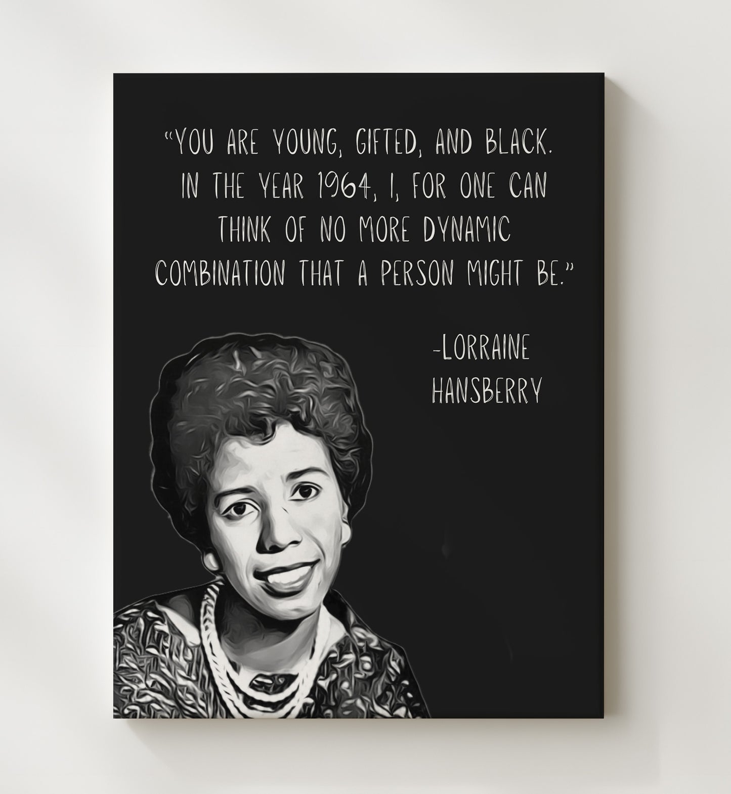 Lorraine Hansberry Young Gifted Black Power Print 20x24 Canvas literary wall art print – Literature Quotes decor