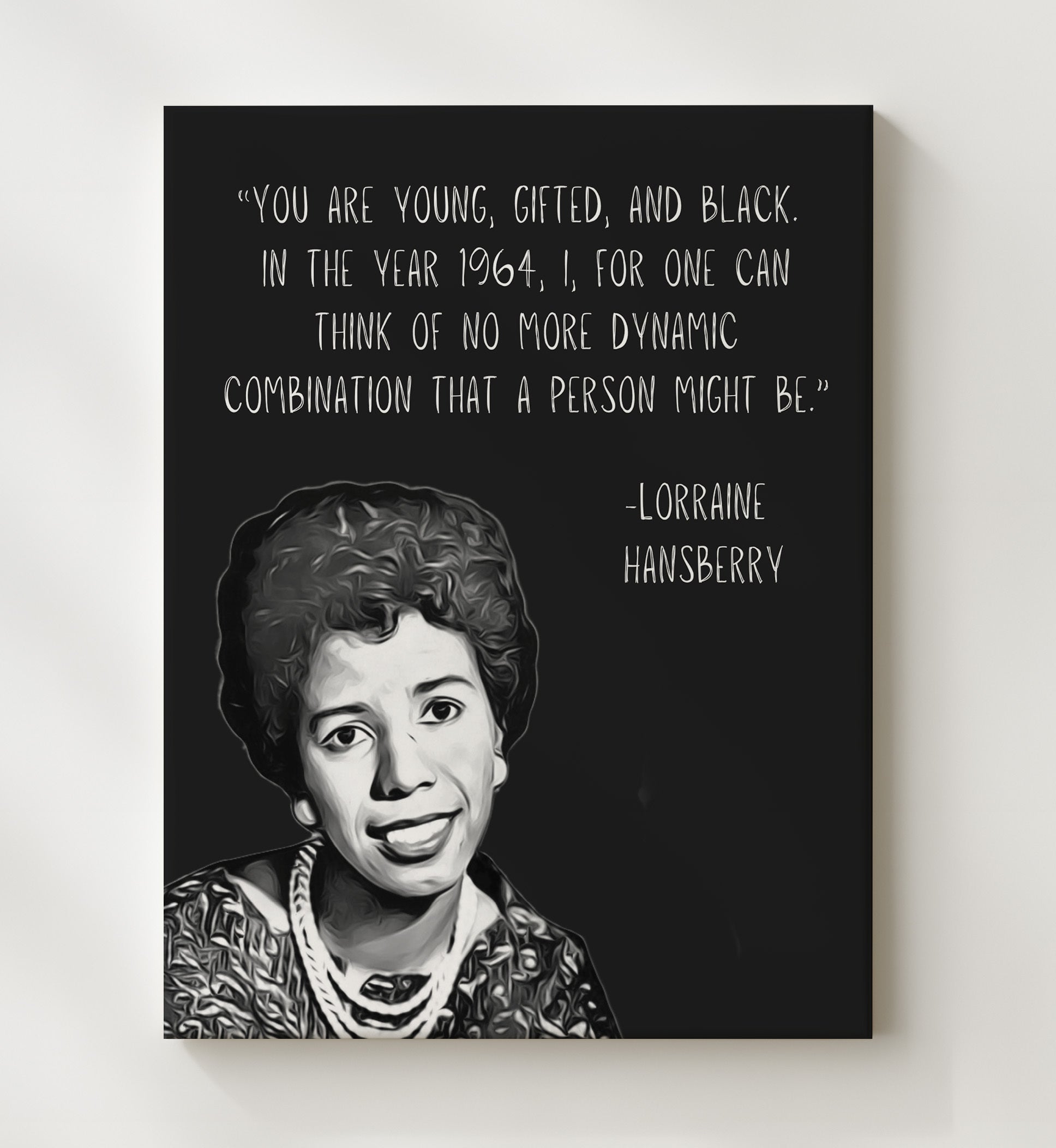 Lorraine Hansberry Young Gifted Black Power Print 20x24 Canvas literary wall art print – Literature Quotes decor