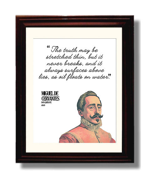 Miguel De Cervantes Don Quixote Truth and Lies Quote Print 8x10 Beveled Frame literary wall art print – Literature Quotes decor