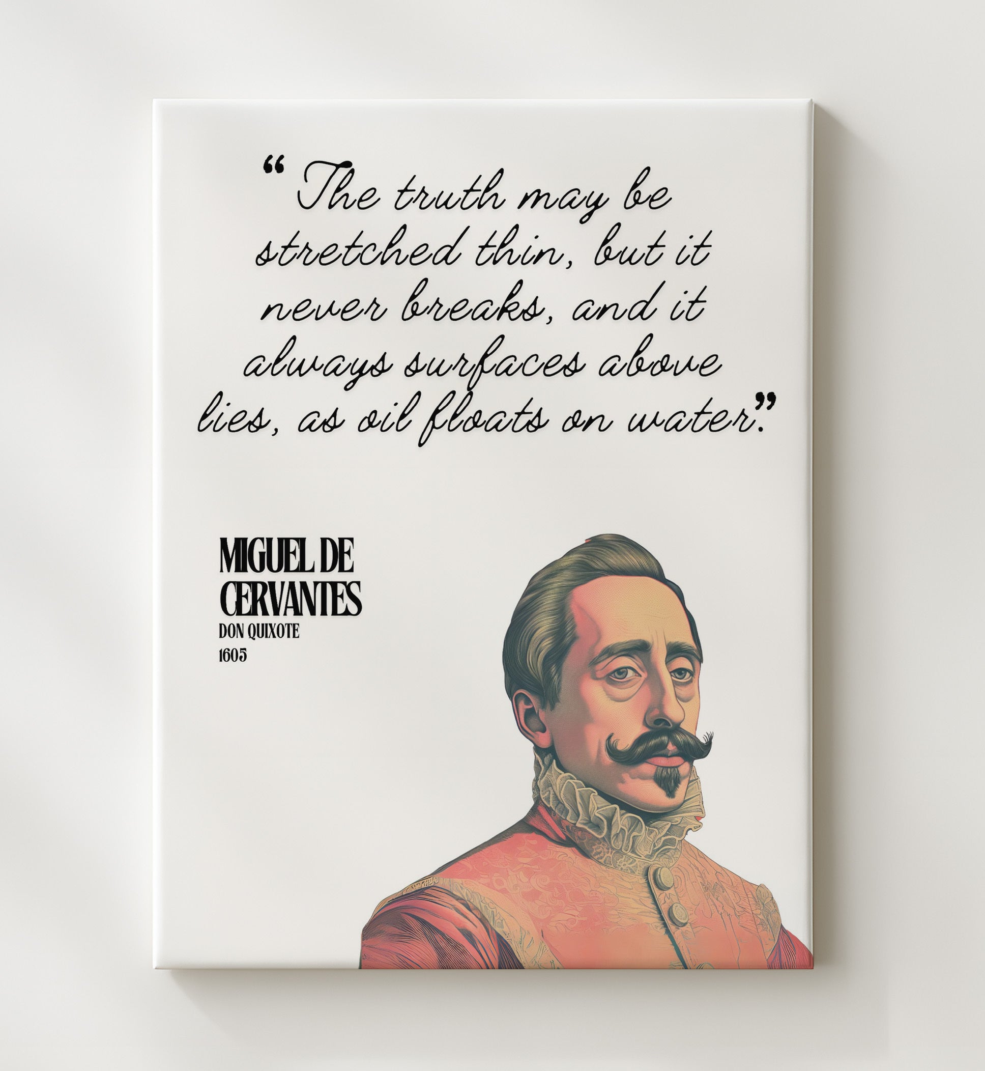 Miguel De Cervantes Don Quixote Truth and Lies Quote Print 20x24 Canvas literary wall art print – Literature Quotes decor