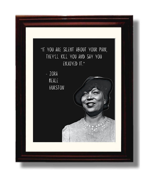 Zora Neale Hurston Silent Pain Truth Print 8x10 Beveled Frame literary wall art print – Literature Quotes decor
