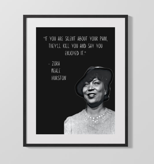 Zora Neale Hurston Silent Pain Truth Print 16x20 Gallery Framed Artwork wall art print – Literature Quotes decor