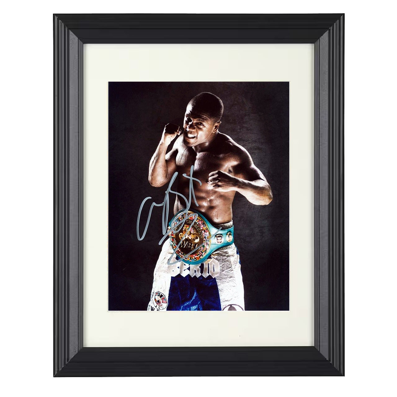 Andre Berto – Championship Belt Promotional Pose 8x10 matted black framed MMA wall art