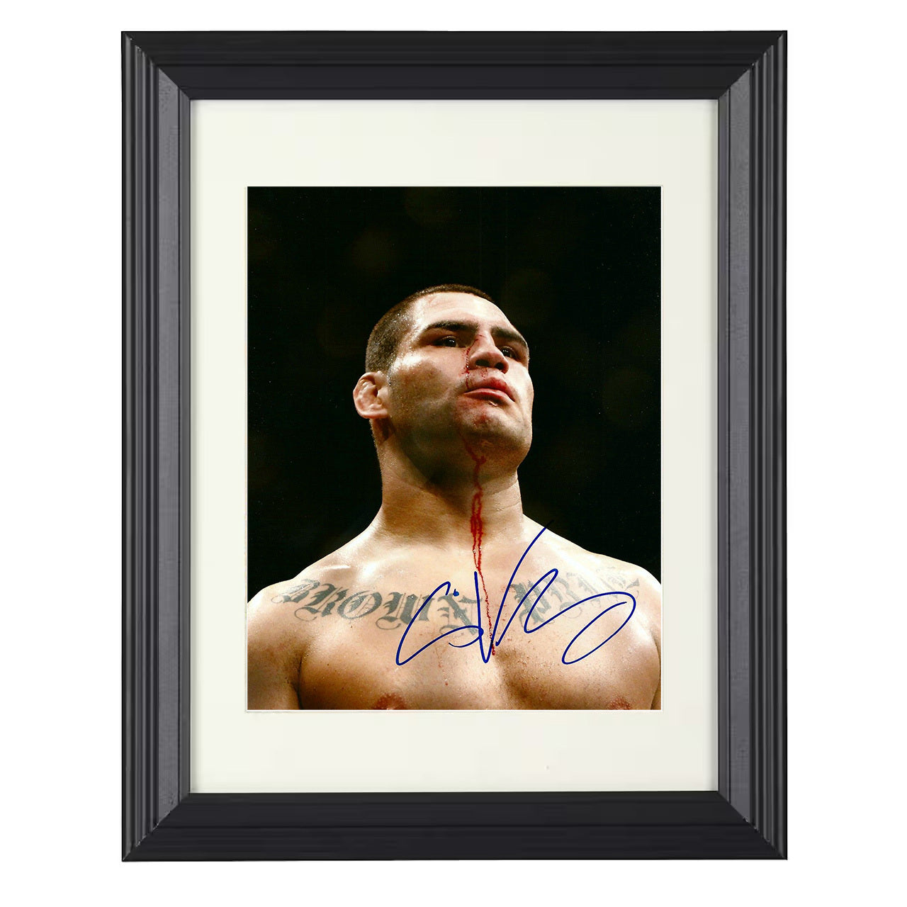 Cain Velasquez – Bloodied Battle Image 8x10 matted black framed MMA wall art