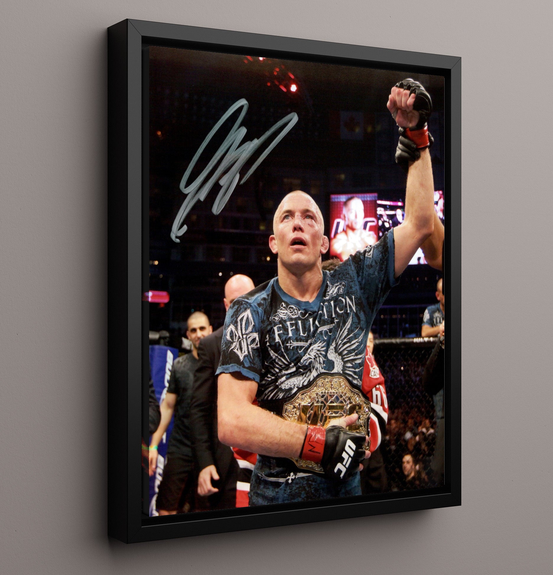 Georges St-Pierre - Championship Victory Raise MMA Wall Art 16x20 Framed Canvas wall art print – MMA Wall Art decor