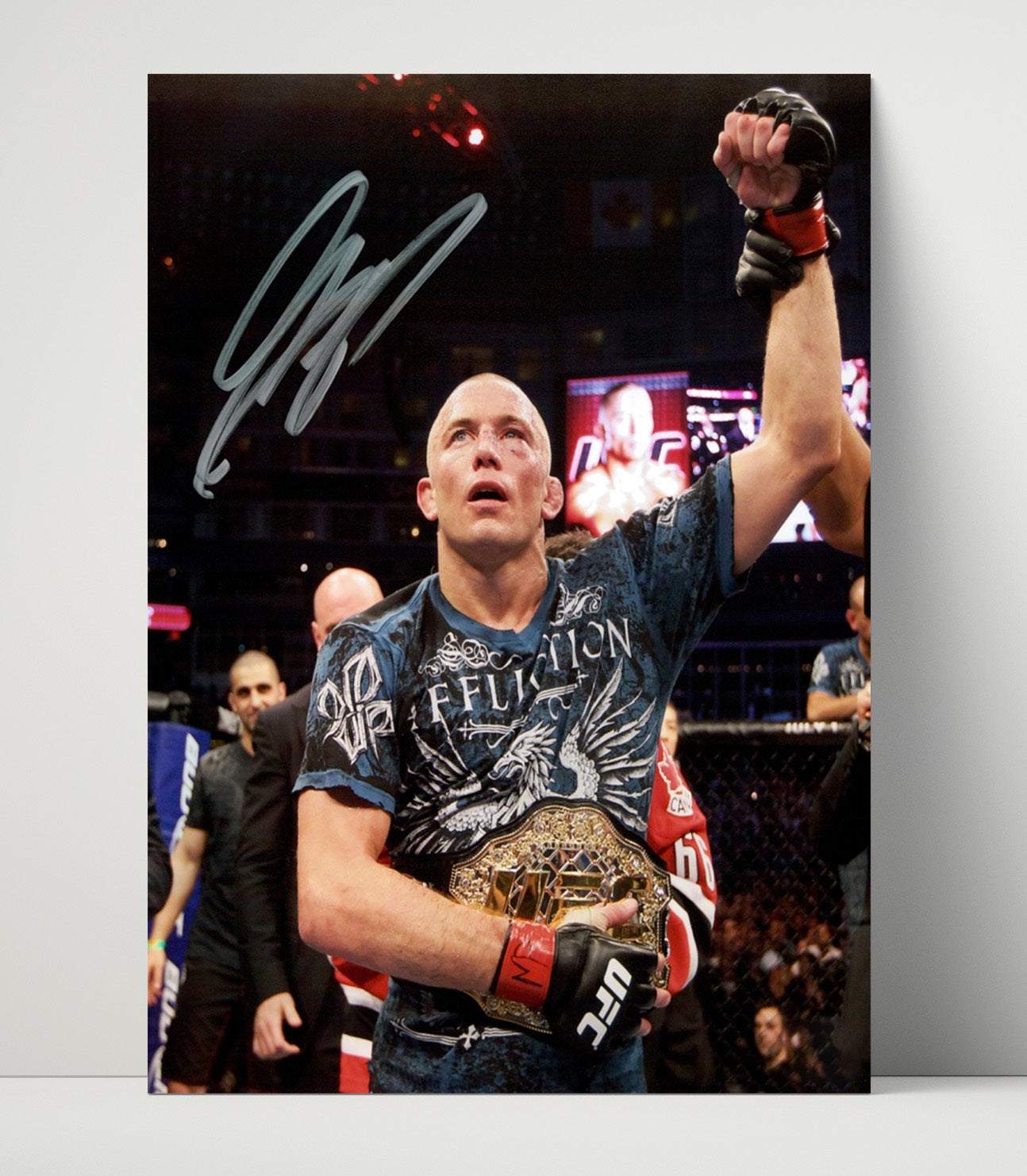Georges St-Pierre - Championship Victory Raise MMA Wall Art 16x20 Unframed Print wall art print – MMA Wall Art decor