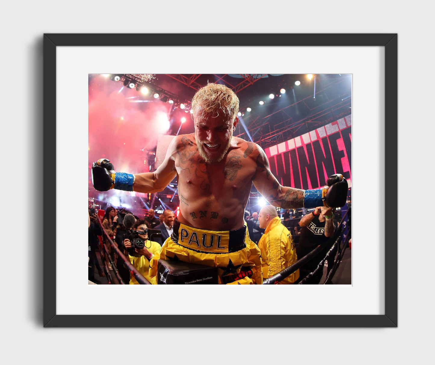 Jake Paul - Ring Victory Celebration MMA Wall Art 16x20 Gallery Frame wall art print – MMA Wall Art decor