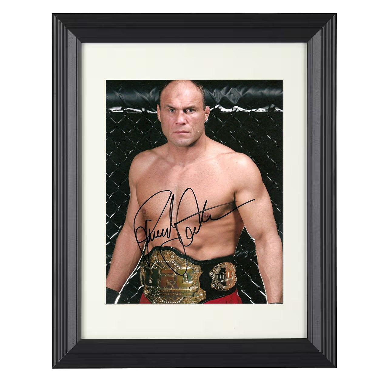 Randy Couture – UFC Champion with Belt 8x10 matted black framed MMA wall art