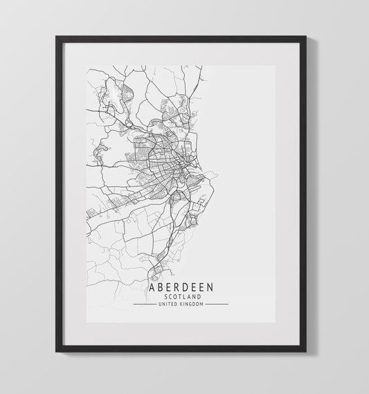 City Map Print - Aberdeen - Scotland UK City Map 16x20 16x20 Gallery Framed Artworkd Artwork wall art print – vintage decor