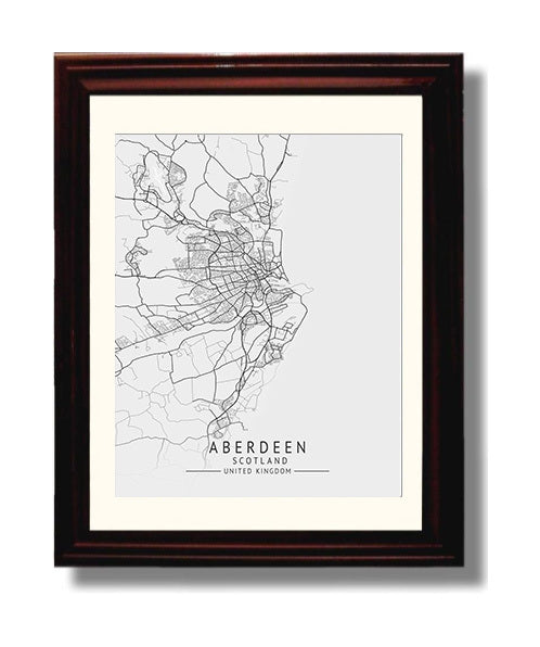 City Map Print - Aberdeen - Scotland UK City Map 8x10 Beveled Frame city map wall art print – UK City Map decor