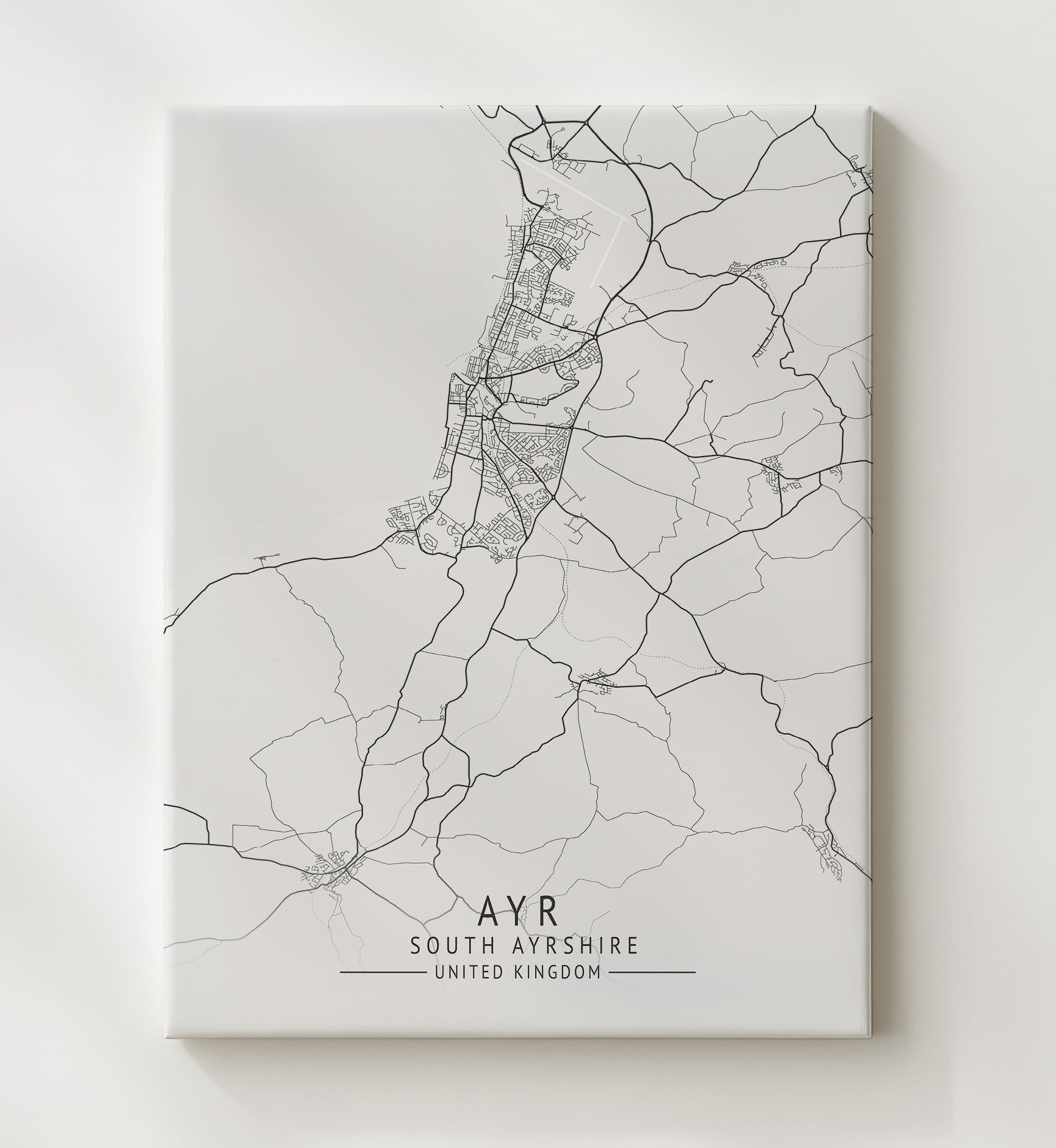 City Map Print - Ayr - South Ayrshire UK City Map 20x24 Canvas city map wall art print – UK City Map decor