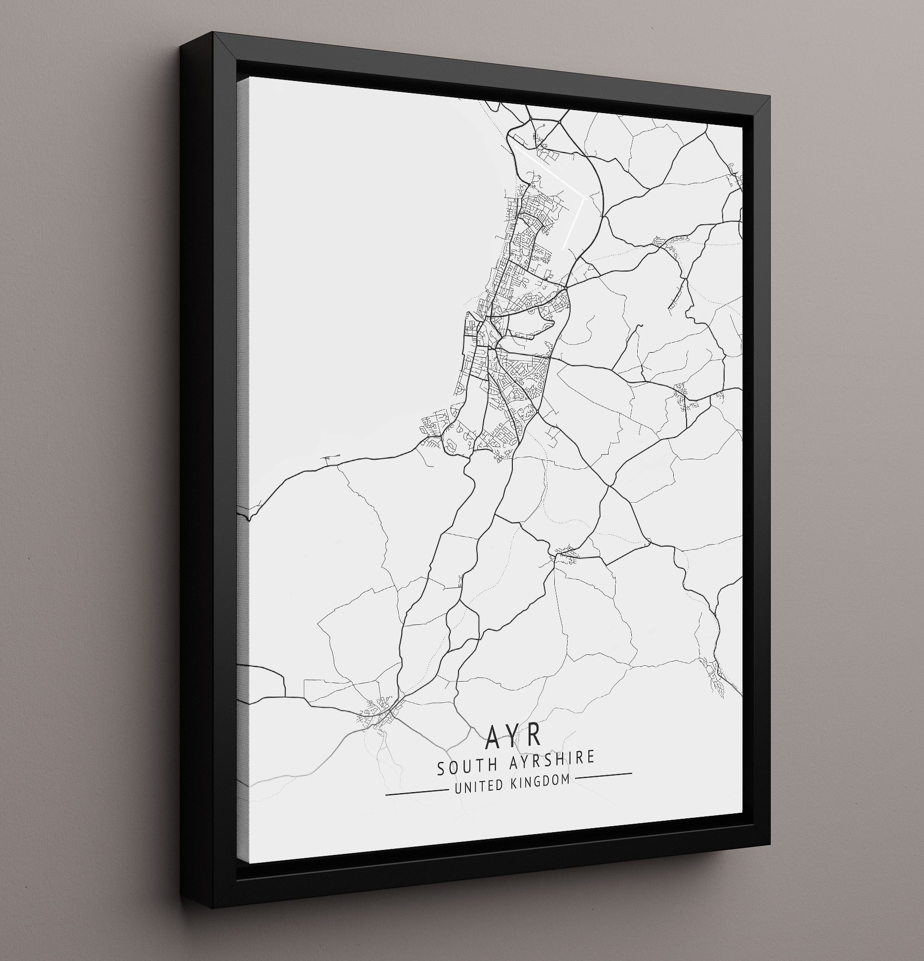 City Map Print - Ayr - South Ayrshire UK City Map 16x20 Framed Canvas city map wall art print – UK City Map decor