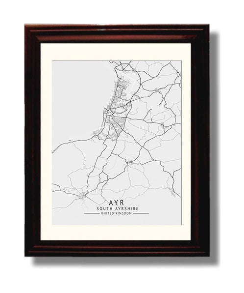 City Map Print - Ayr - South Ayrshire UK City Map 8x10 Beveled Frame city map wall art print – UK City Map decor