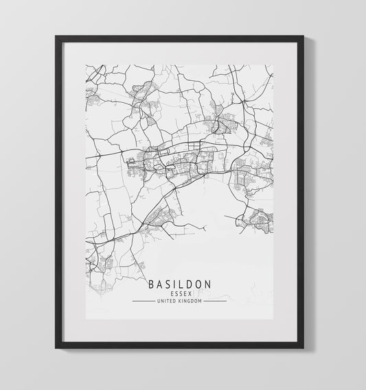 City Map Print - Basildon - Essex UK City Map 16x20 16x20 Gallery Framed Artworkd Artwork wall art print – vintage decor