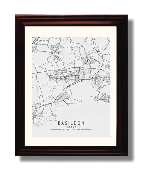City Map Print - Basildon - Essex UK City Map 8x10 Beveled Frame city map wall art print – UK City Map decor
