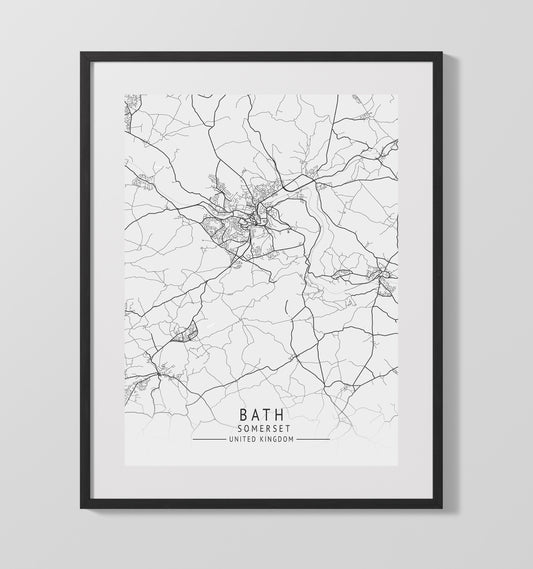 City Map Print - Bath - Somerset UK City Map 16x20 16x20 Gallery Framed Artworkd Artwork wall art print – vintage decor