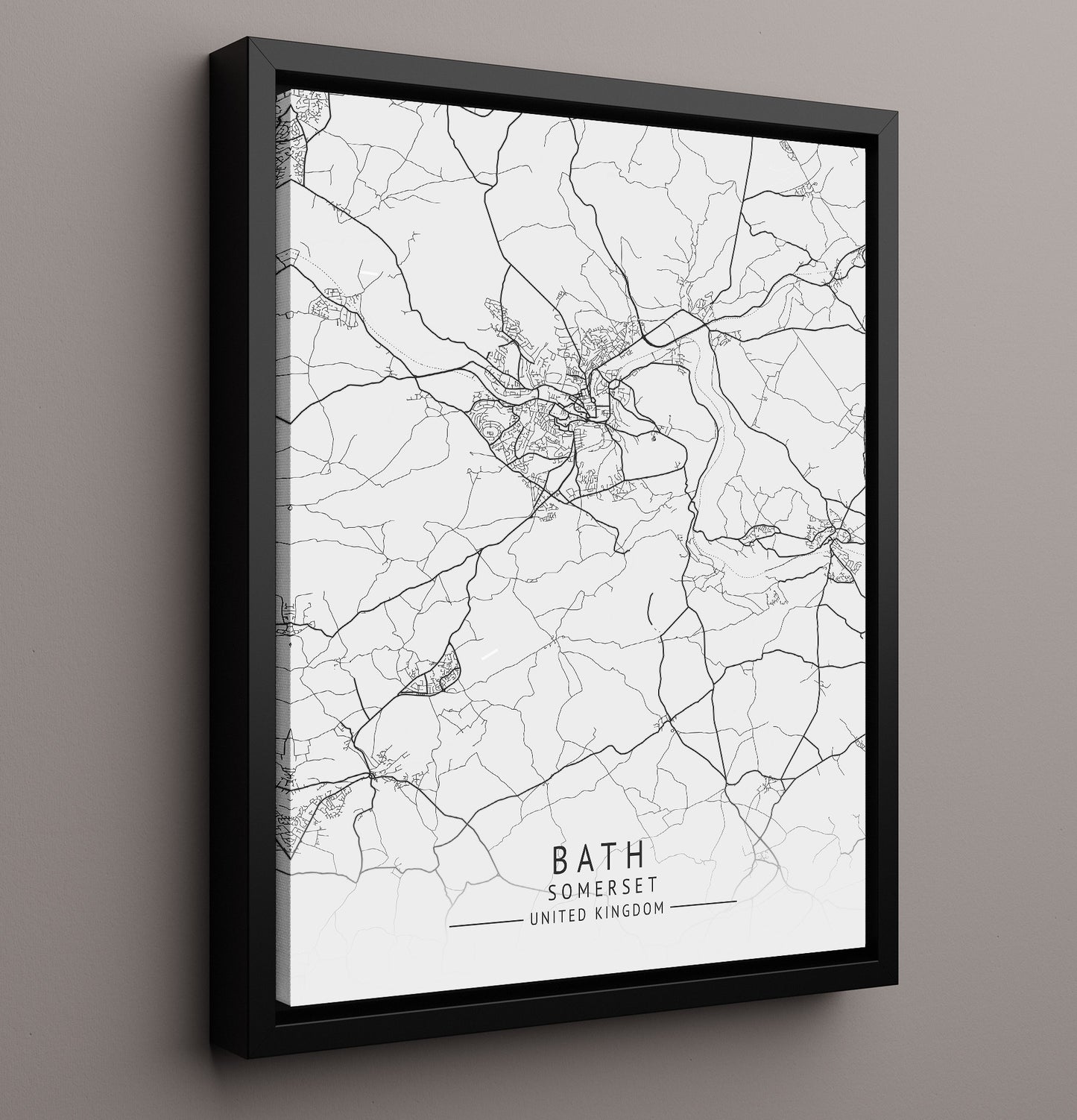 City Map Print - Bath - Somerset UK City Map 16x20 Framed Canvas city map wall art print – UK City Map decor