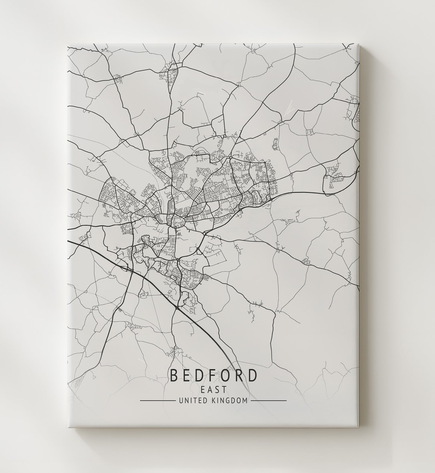 City Map Print - Bedford - East UK City Map 20x24 Canvas city map wall art print – UK City Map decor