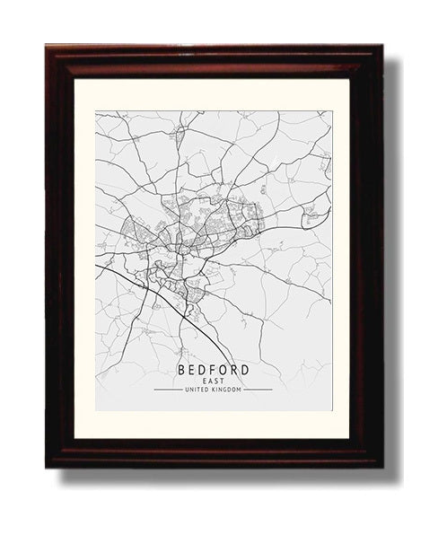 City Map Print - Bedford - East UK City Map 8x10 Beveled Frame city map wall art print – UK City Map decor