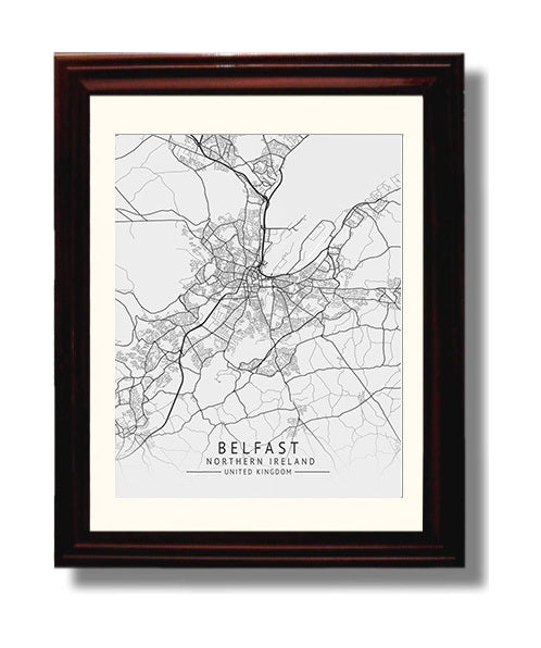 City Map Print - Belfast - Northern Ireland UK City Map 8x10 Beveled Frame city map wall art print – UK City Map decor