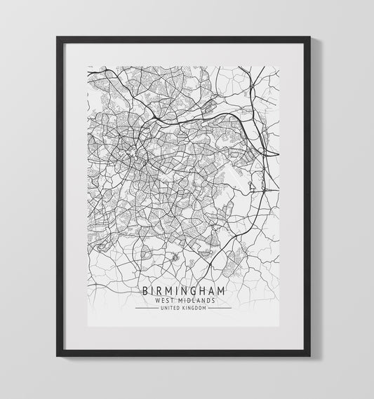 City Map Print - Birmingham - West Midlands UK City Map 16x20 16x20 Gallery Framed Artworkd Artwork wall art print – vintage decor
