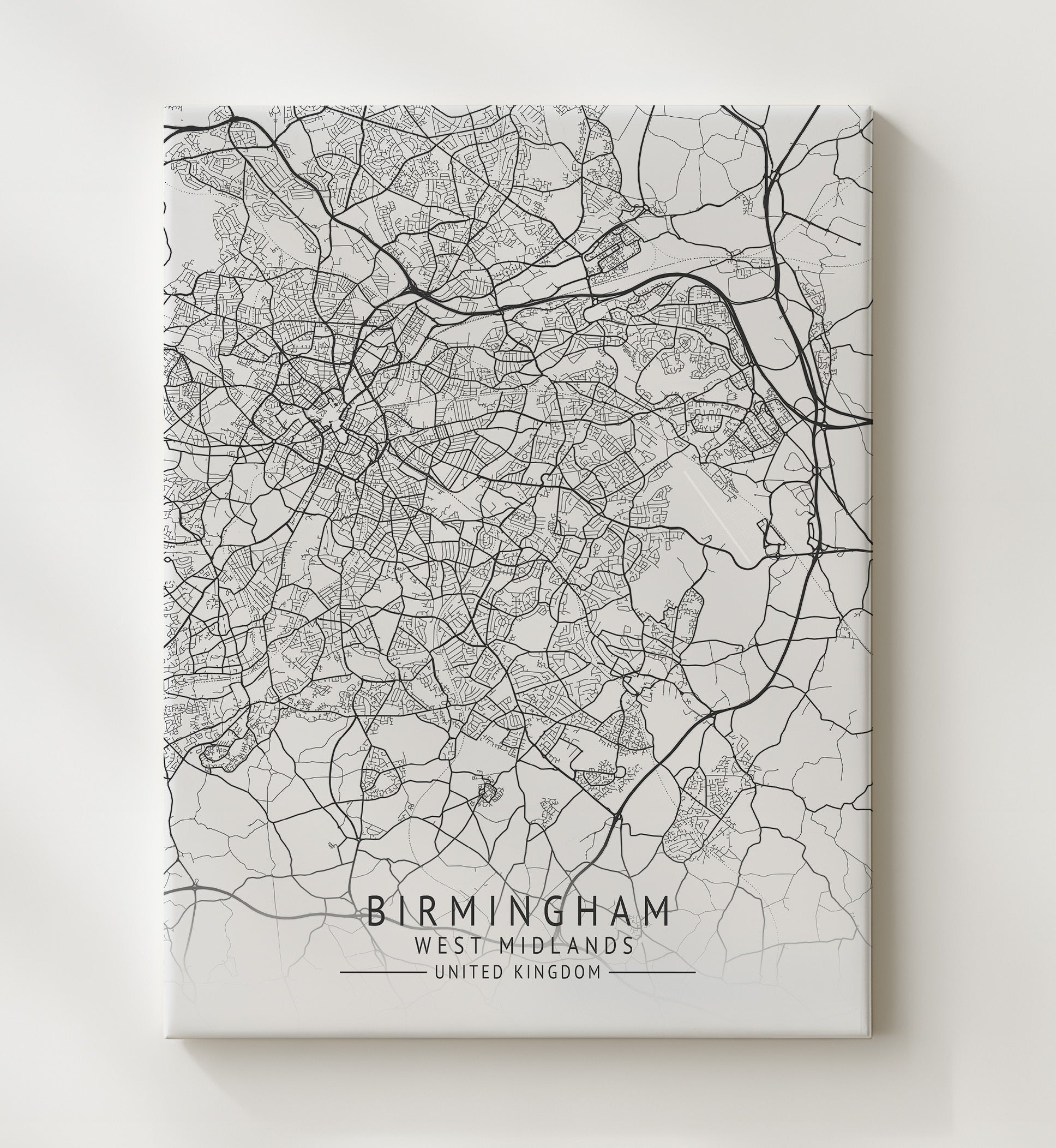 City Map Print - Birmingham - West Midlands UK City Map 20x24 Canvas city map wall art print – UK City Map decor