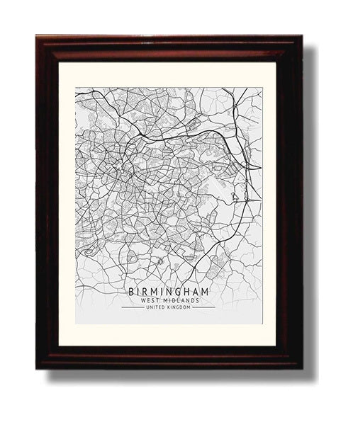 City Map Print - Birmingham - West Midlands UK City Map 8x10 Beveled Frame city map wall art print – UK City Map decor