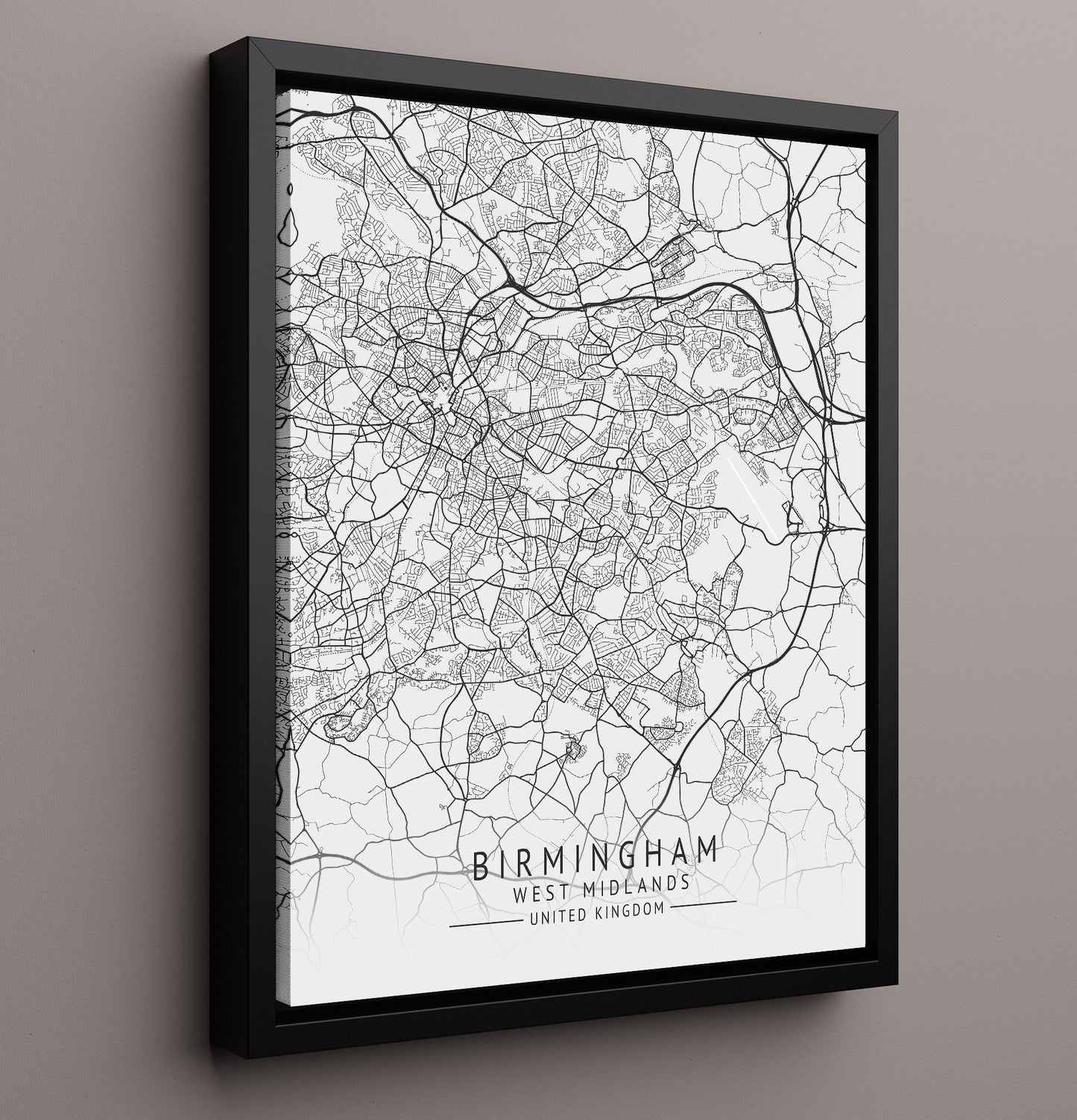 City Map Print - Birmingham - West Midlands UK City Map 16x20 Framed Canvas city map wall art print – UK City Map decor