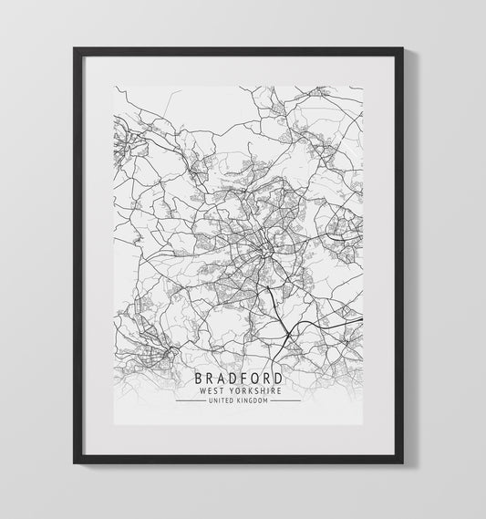 City Map Print - Bradford - West Yorkshire UK City Map 16x20 16x20 Gallery Framed Artworkd Artwork wall art print – vintage decor