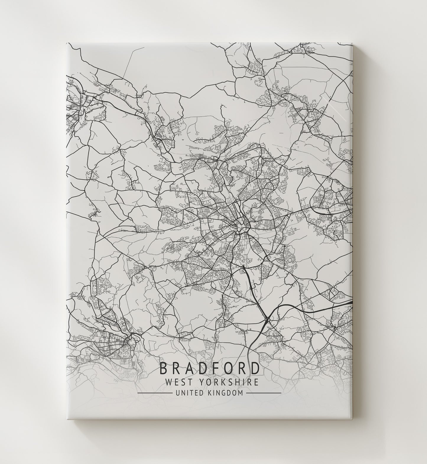 City Map Print - Bradford - West Yorkshire UK City Map 20x24 Canvas city map wall art print – UK City Map decor