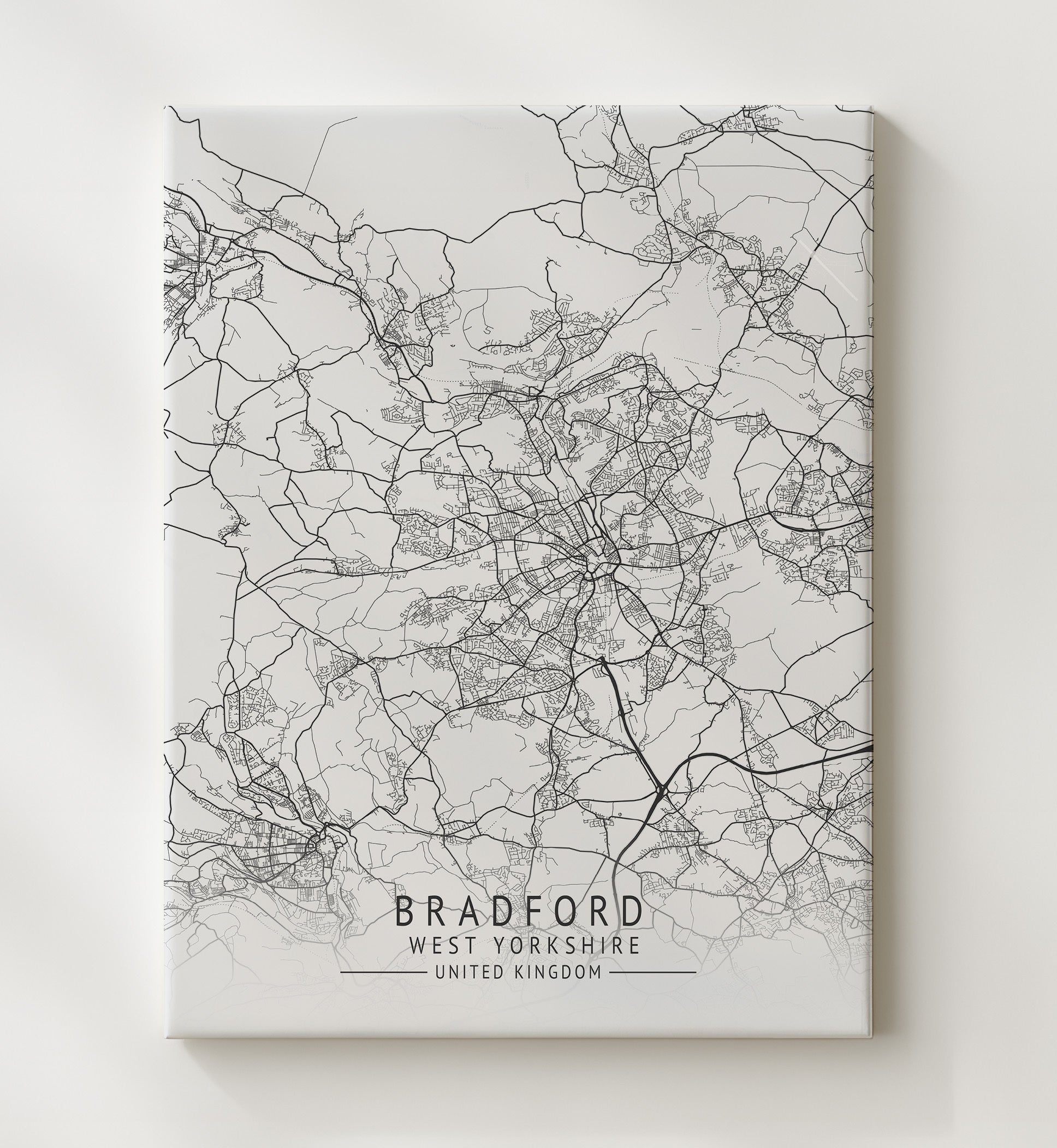 City Map Print - Bradford - West Yorkshire UK City Map 20x24 Canvas city map wall art print – UK City Map decor