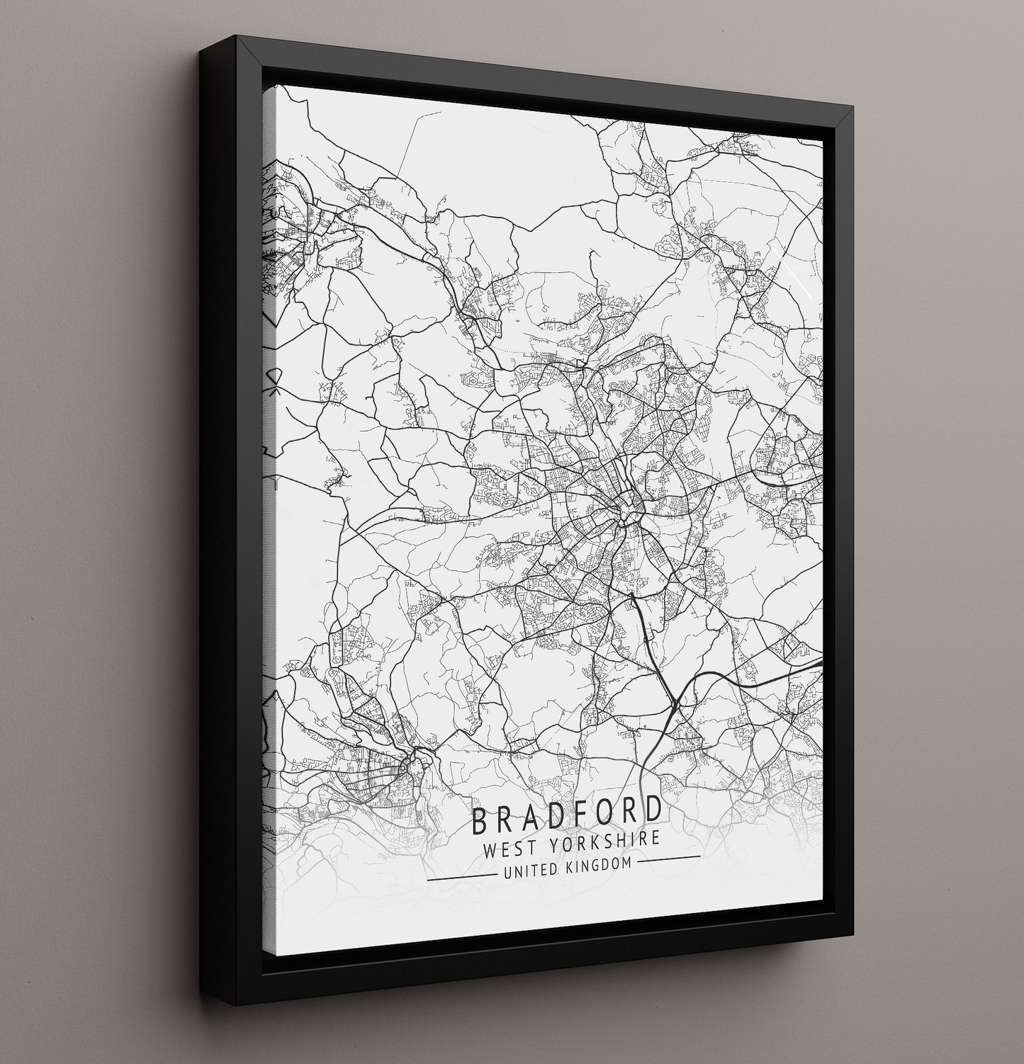 City Map Print - Bradford - West Yorkshire UK City Map 16x20 Framed Canvas city map wall art print – UK City Map decor