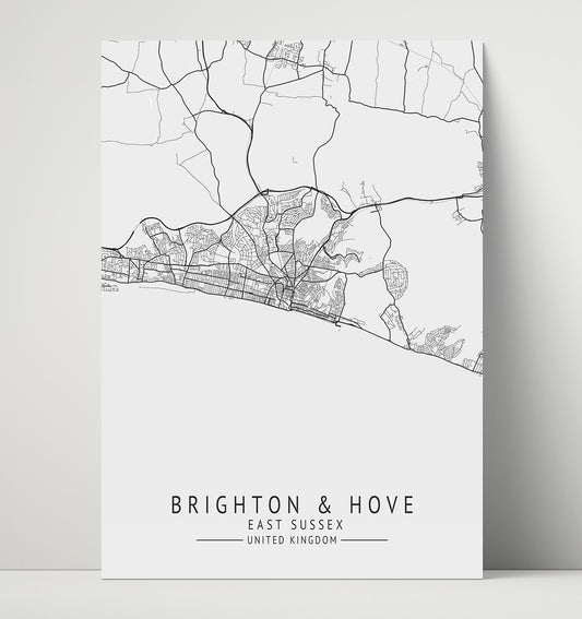 Brighton and Hove, East Sussex - UK City Map - 16x20 Unframed Print